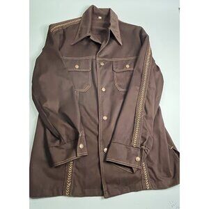 Vintage 1960s Western Rockabilly Hippie Denim Brown Herringbone Rocker Jacket
